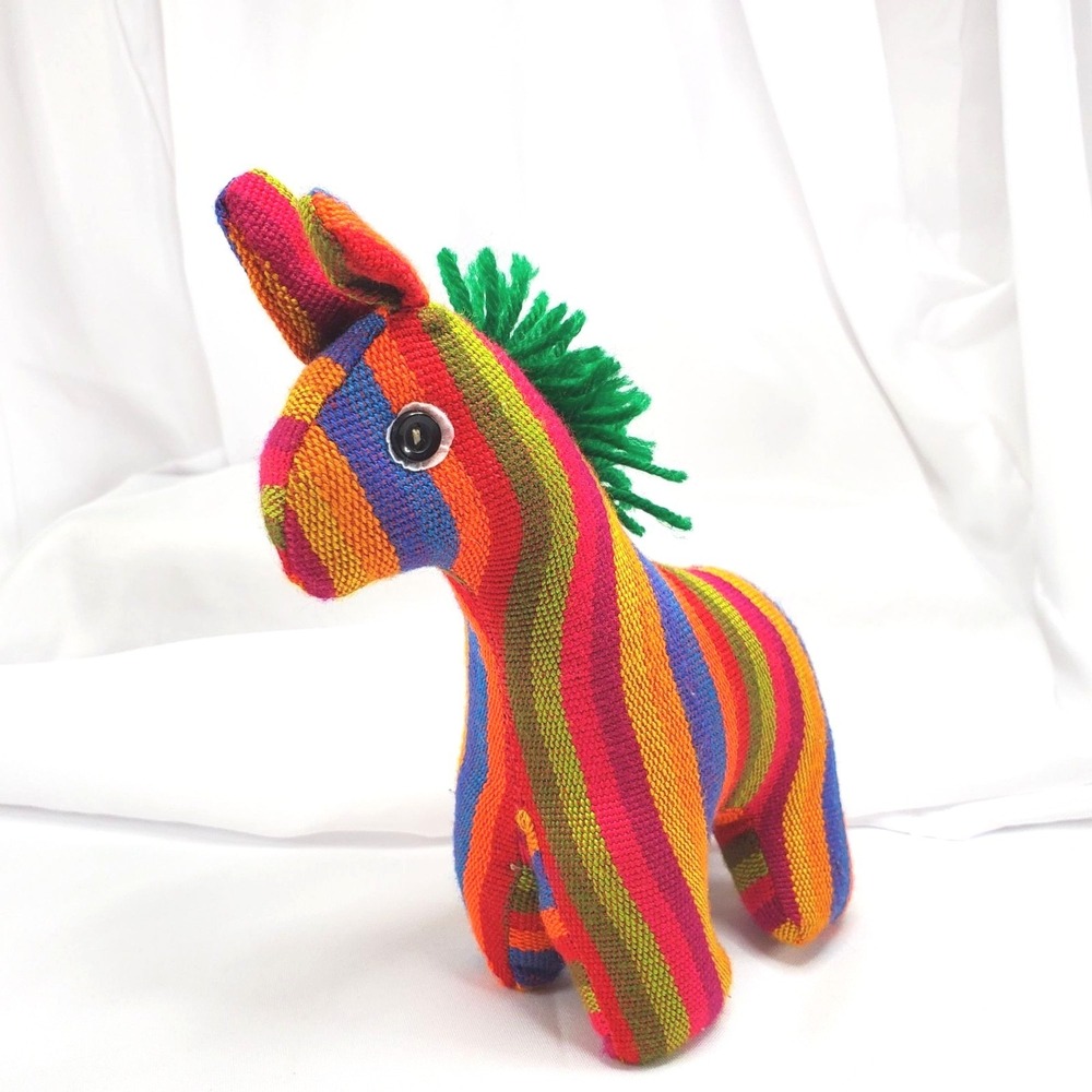 Handmade Guatemalen / Salvadorian Stuffed Lama Alpaca Donkey Toy Striped